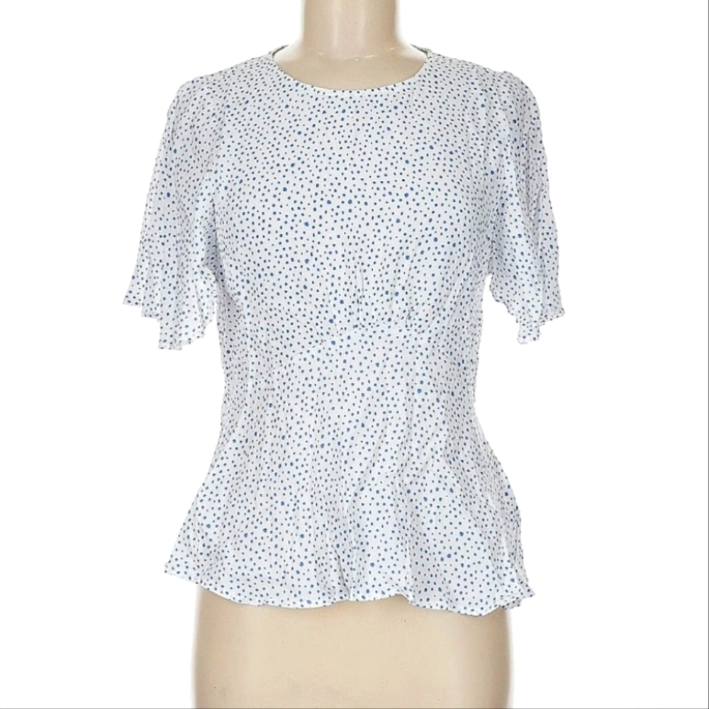 Gianni Bini White and Navy Dotted Blouse
